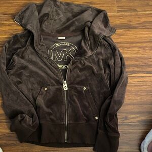Michael Kors Chocolate Velour Zip-Up Jacket
